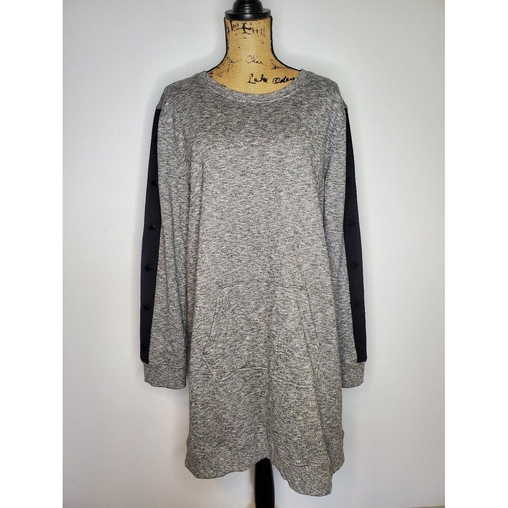 Karl Lagerfeld Grey Knit Dress with Black Button-Detail Sleeves Size L